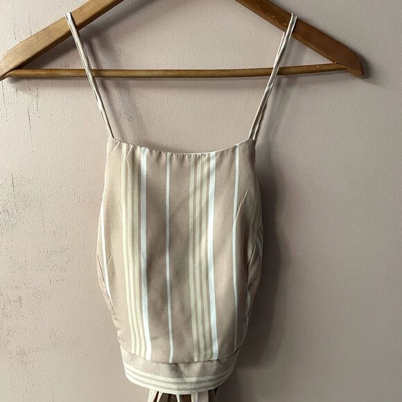 Charlotte Russe Blush Pink & Cream Striped Tie Back Crop Top Size M NWT - Picture 4 of 12